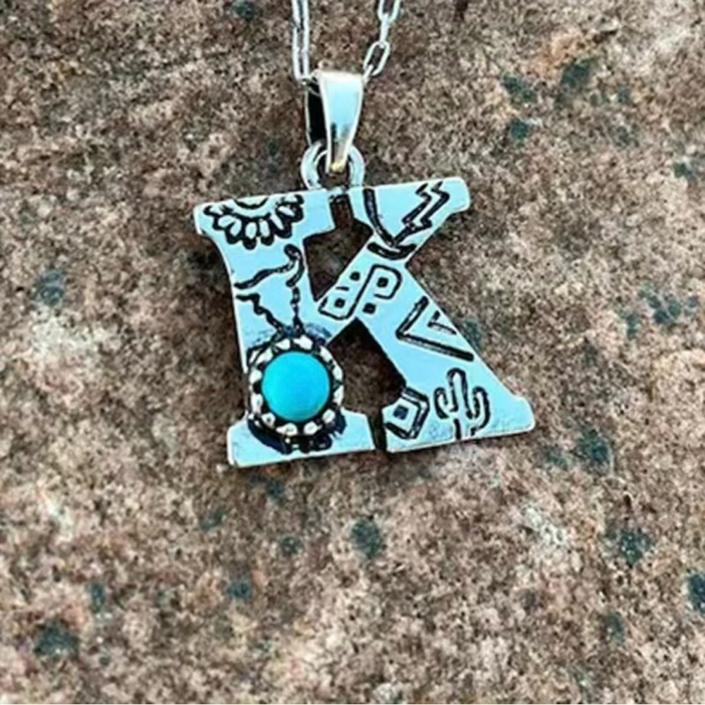 NEW - turquoise letter K necklace, monogram jewelry, Letter K jewelry